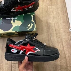 Bape Black and Red Shark Sneakers